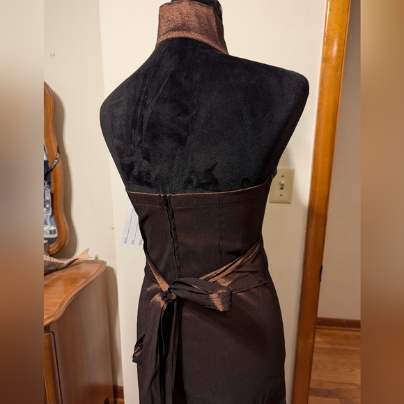 RARE NWT Shrine Hollywood bronze steampunk Gothic full halter evening gown - Picture 4 of 10